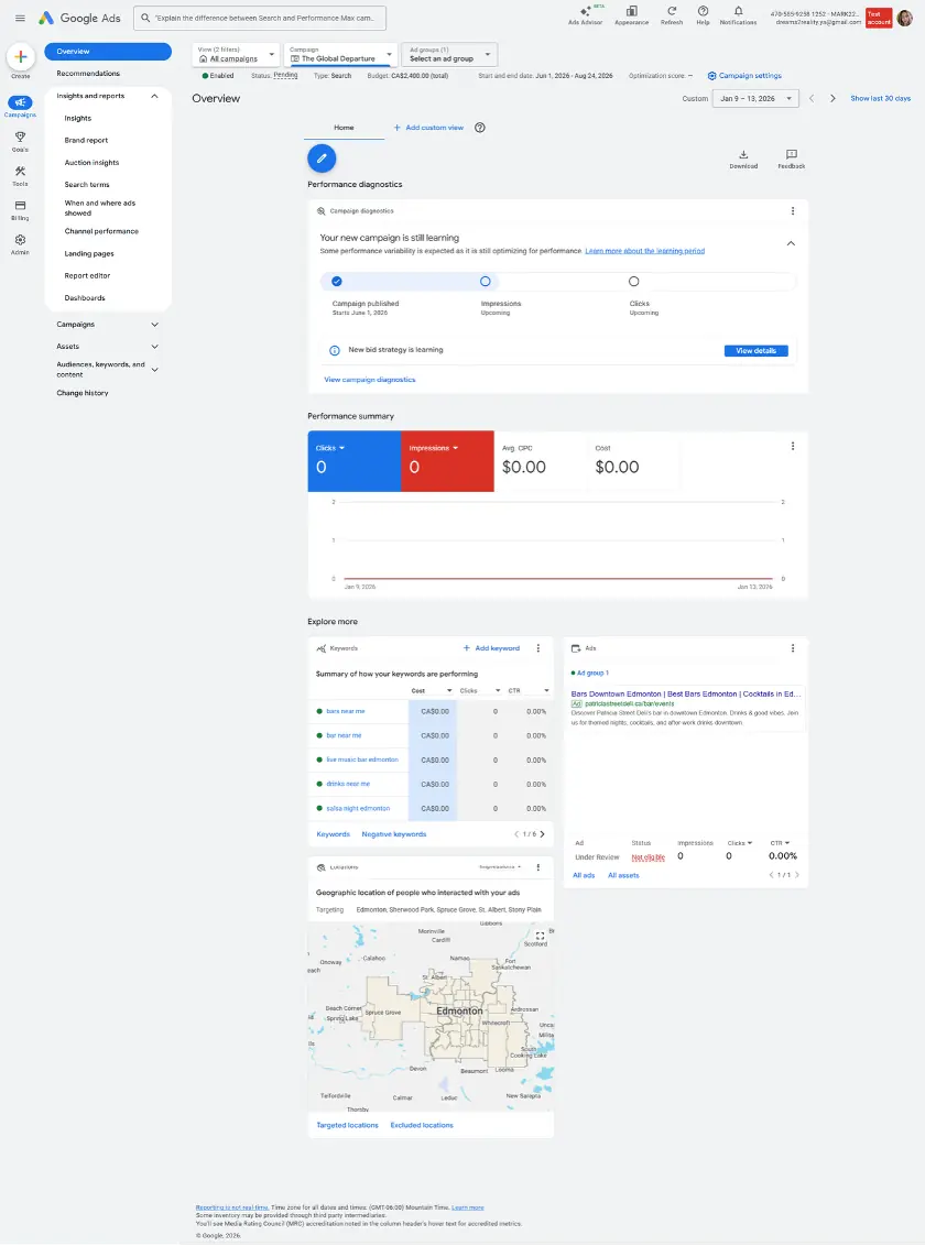 Proposed Google Search campaign dashboard